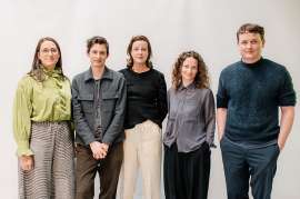 designaustria Vorstand v.l.n.r. Mimi Boyer, David Jablonski, Ulrike Tschabitzer-Handler, Barbara Gollackner und Lukas Fliszar. Bettina Steindl nicht am Foto.