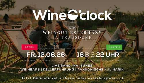 Das Ank�ndigungsposter Wein o'Clock 2026